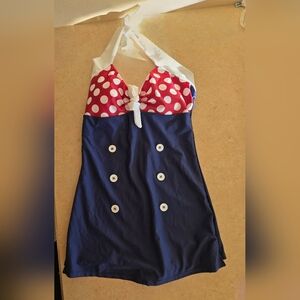 Unique Vintage Women's Halter Polka Dot One Piece Swimsuit, Size M